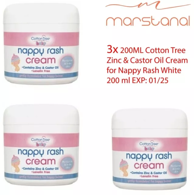 3x200ml Cotton Tree Zinc & Castor Oil Cream for Nappy Rash white 200mL EXP 01/25