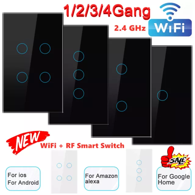 WiFi Switch Smart Home Touch RF Light Wall Panel For Alexa For Google 1/2/3 Gang