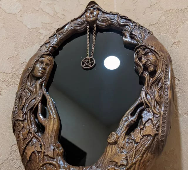 Scrying mirror Wooden wall scrying mirror Hecate goddess Pagan altar Wiccan