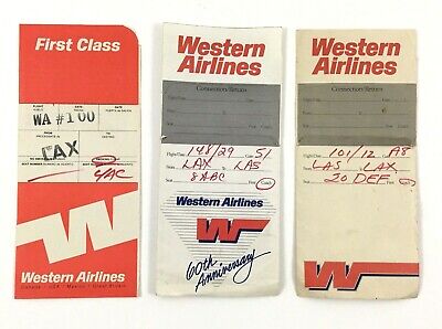 Western Airlines Ticket Jackets, (3). Marked. One First-Class and Two Coach.