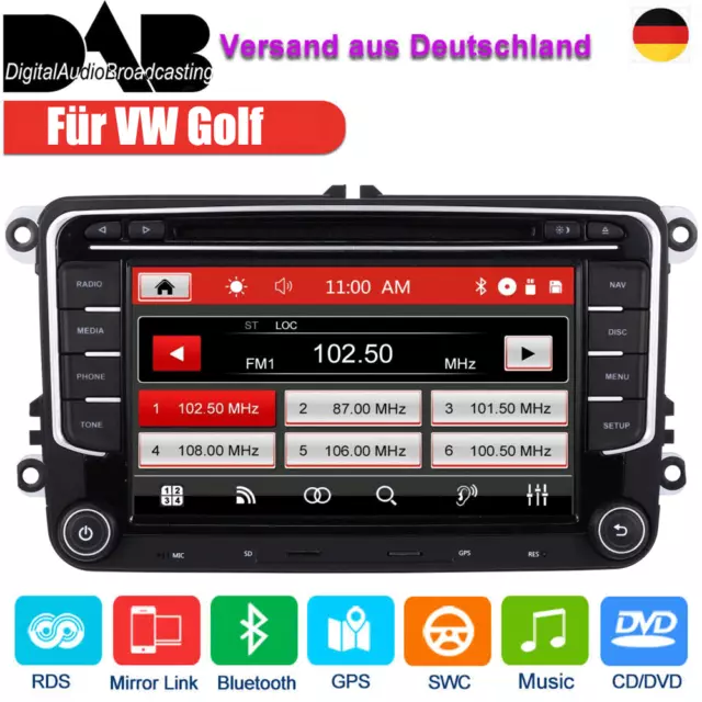 2 DIN 7" Autoradio DAB+ DVD GPS CD MP3 USB Navi Für VW GOLF 5 6 Passat Polo SWC