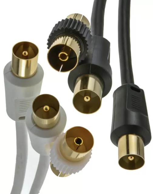 RF TV Coaxial Coax Aerial Cable Male to Male Plug Lead & Coupler 1m 2m 3m 5m 10m