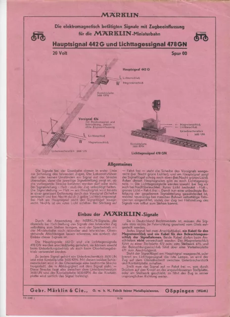 Anleitung Märklin von 1940: Hauptsignal 442 G und Lichttagessignal 478 GN (1940)