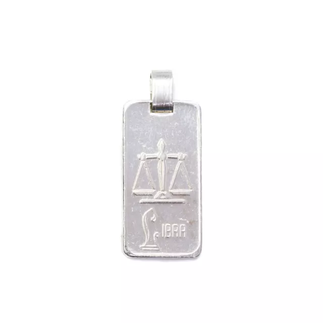 Vintage Fine 999 Silver Libra Zodiac Sign Bar Pendant #9635-7