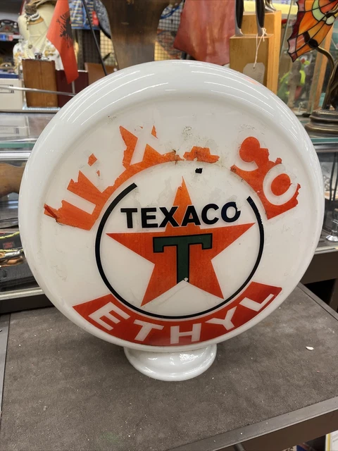 Texaco Ethyl Petrol Pump Globe Glass Oil Gas Automobilia Memorabilia