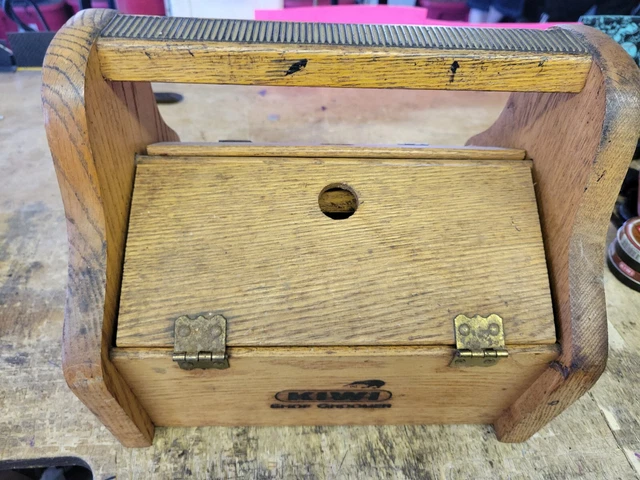 Kiwi Shoe Groomer Shine Box Wood  Preowned. With polish, brushes lots of xtras