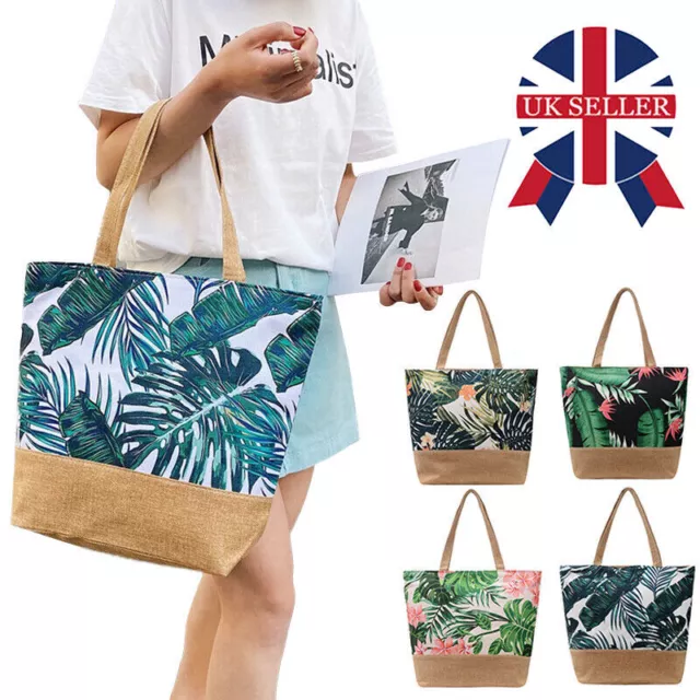 Handbag BEACH SUMMER SHOULDER CANVAS HOLIDAY Large TOTE BAG Leaf print PATTERN