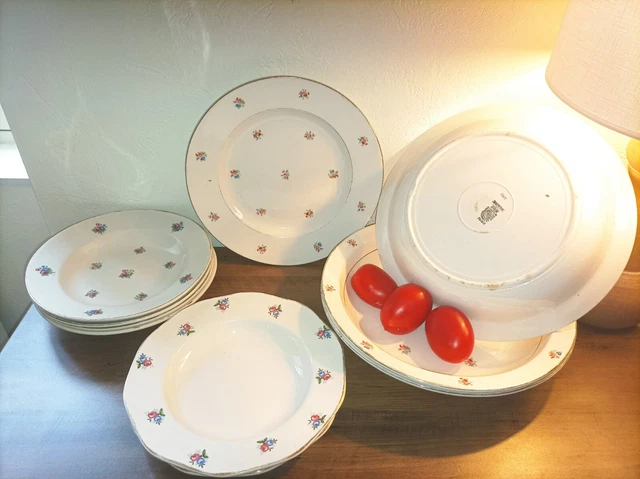 Lot d'Assiettes et Plats Signés Sarreguemines Et Digoin En Porcelaine D'époque