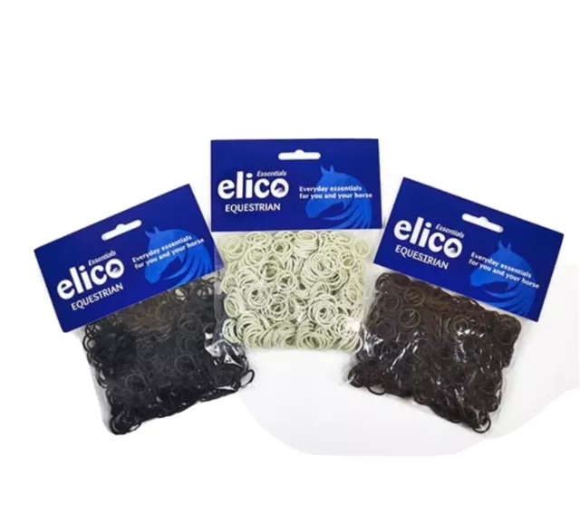 Rubber Plaiting Bands by Elico – Black, Brown, White  Horse, Mane, Tail 500 pack