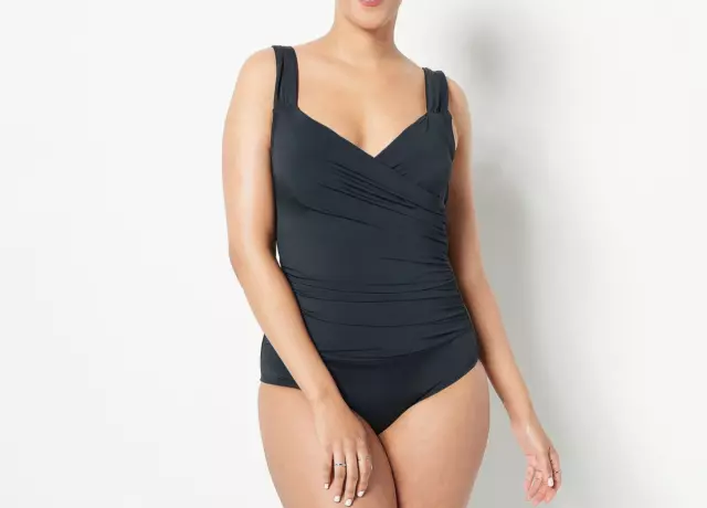 Jantzen Solid Surplice Maillot One- Piece Swimsuit- Black, Regular 10