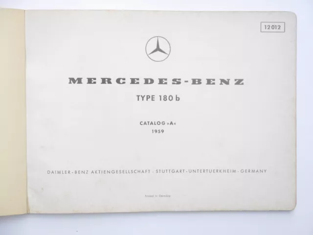 Ersatzteilkatalog Mercedes-Benz W 120 Ponton Typ 180 b ed A 1959 Parts Catalogue 2