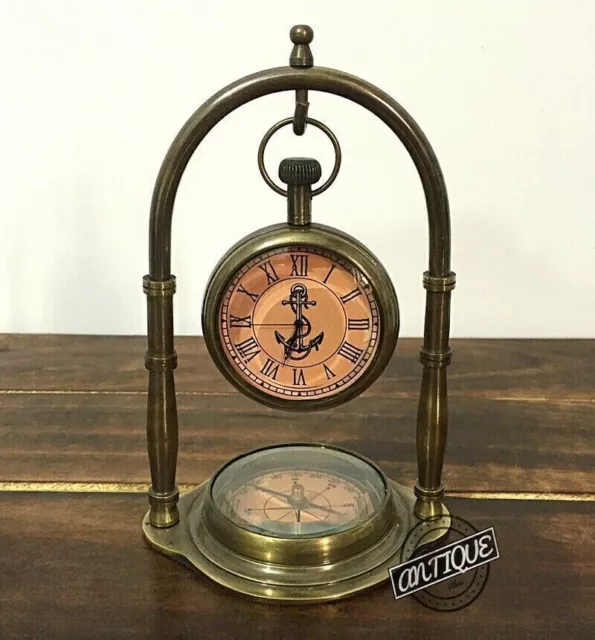 Reloj de escritorio vintage victoriano con brújula, estante/manto navideño...