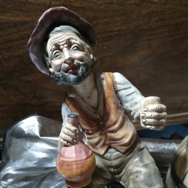 Rare Vintage Capodimonte Figurine Hobo Old Man Barrel of Wine Italian Porcelain 2