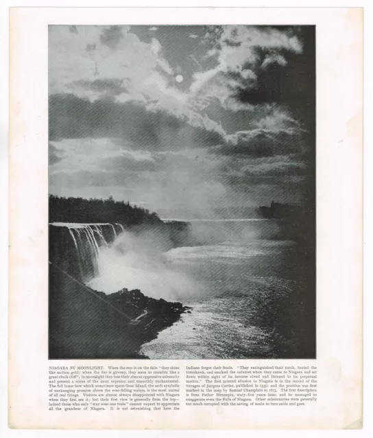 Niagara Falls By Moonlight Canada USA 1895 Antique Picture Old Print BB#33