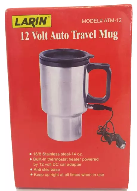 Larin 14oz. Stainless Steel Auto Travel Mug. 12V DC car adapter. #ATM-12