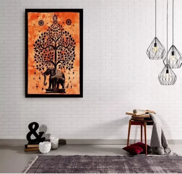 Arbre Éléphant Grand Indien Tie Dye Tenture Murale Hippie Mandala Tapis de...