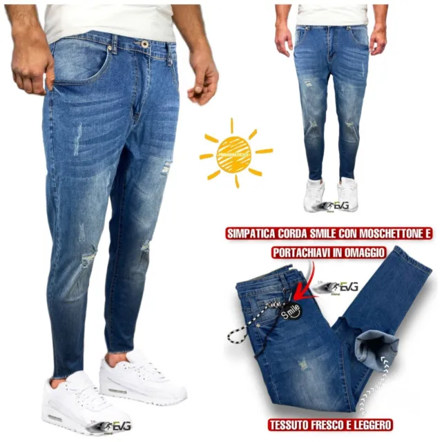 Jeans Uomo 5 Tasche Slimfit Leggero Lavaggio Medio Denim Pantalone Casual Comodo