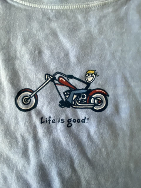 LIFE IS GOOD Motorcycle T-Shirt Wms Blue Large