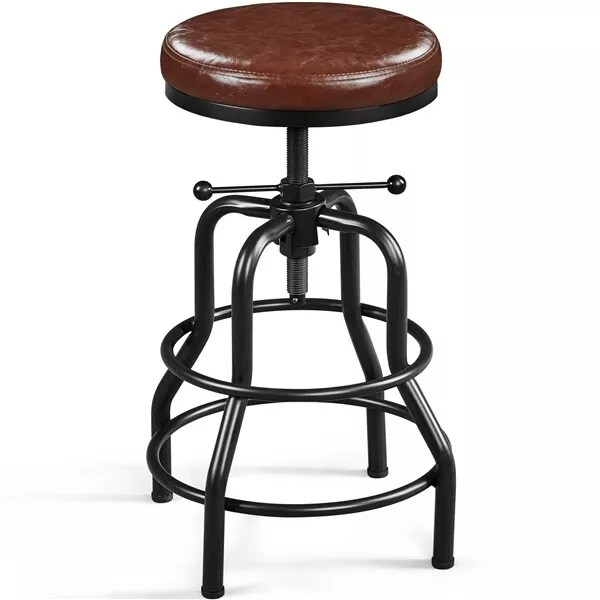 Vintage Industrial Bar Stool Rustic Swivel Bar Stool Faux Leather Metal Stool