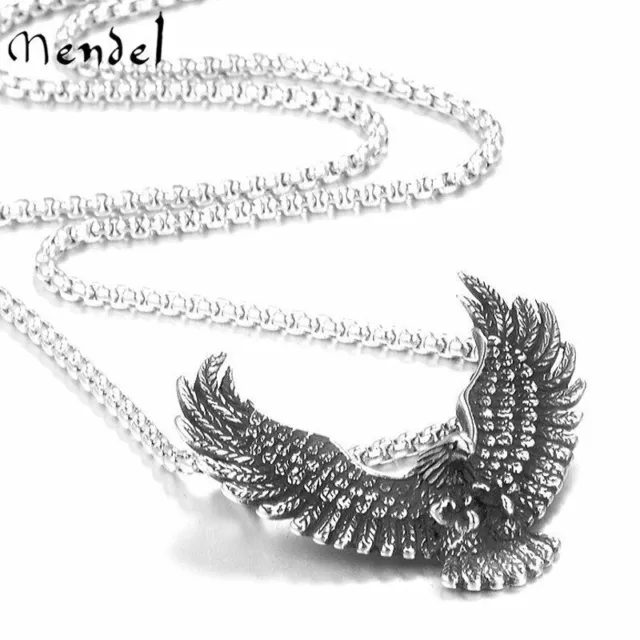 MENDEL Mens Hawk Eagle Pendant Necklace Stainless Steel Amulet Biker Jewelry