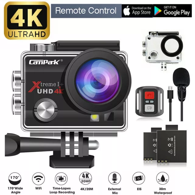 Campark 4K 20MP Action Camera EIS WiFi Sport Camera Remote Control with Mic