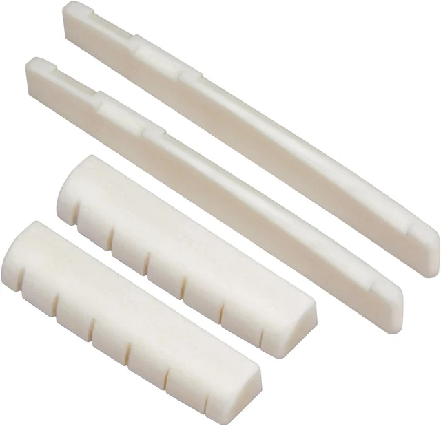 Blisstime 2 Sets 4Pcs 6 String Acoustic Guitar Bone Bridge Saddle and Nut Made o