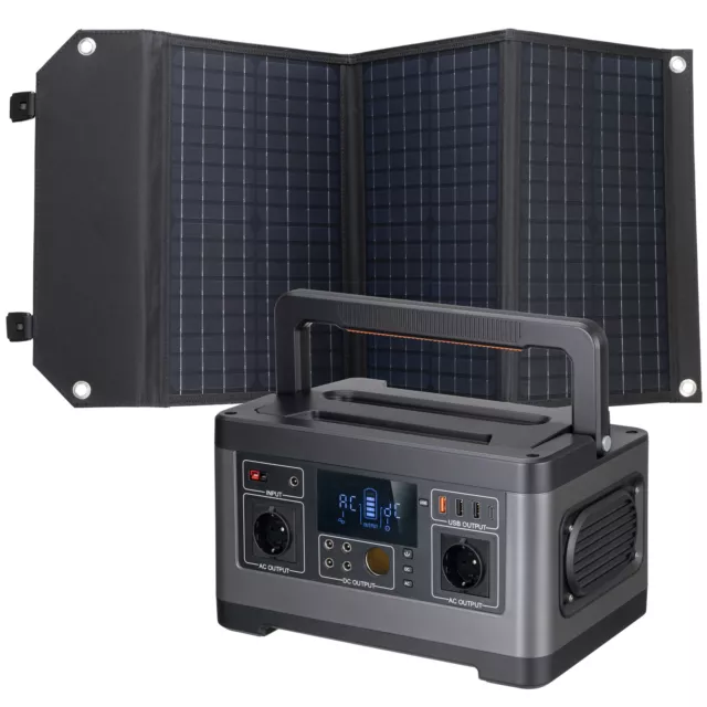 BRESSER Set central eléctrica portátil 500 W + cargador solar móvil 60 W