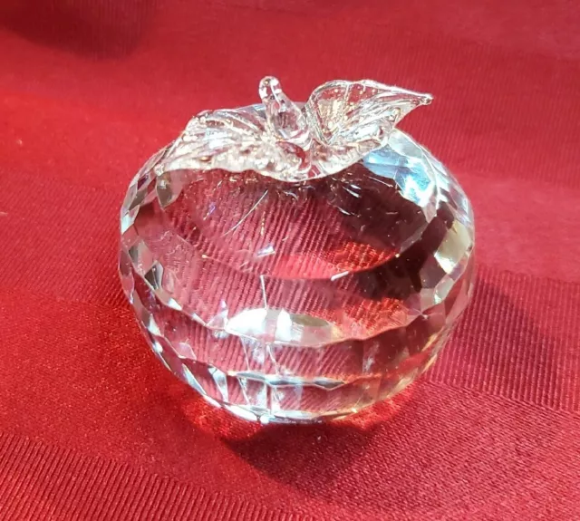 Faceted Crystal Apple Figurine Fruit Decor 2 Leaves Stem Gift Collectible 2"