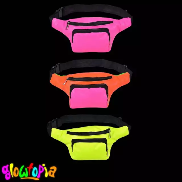 Neon Bum Bags Retro 80's Fancy Dress Travel Festival Money Belt