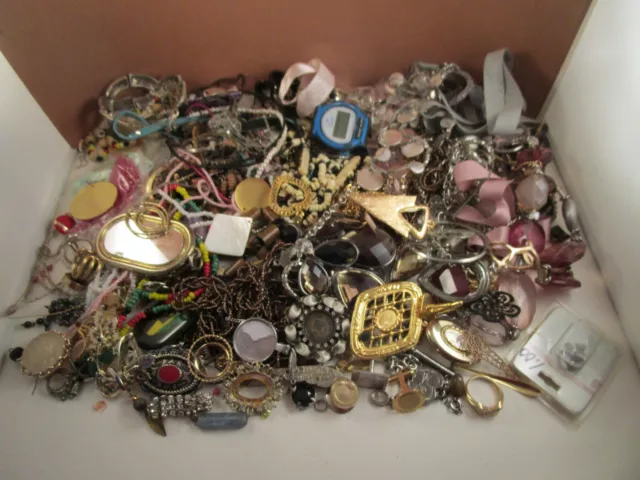 Vintage Large 3+ Lbs Mixed Lot of Craft Costume Jewelry Parts Rhinestones