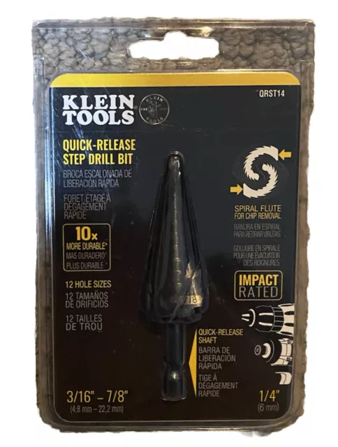 KLEIN TOOLS QRST14 SPIRAL FLUTE STEP DRILL BIT 3/16-7/8 free shipping!!