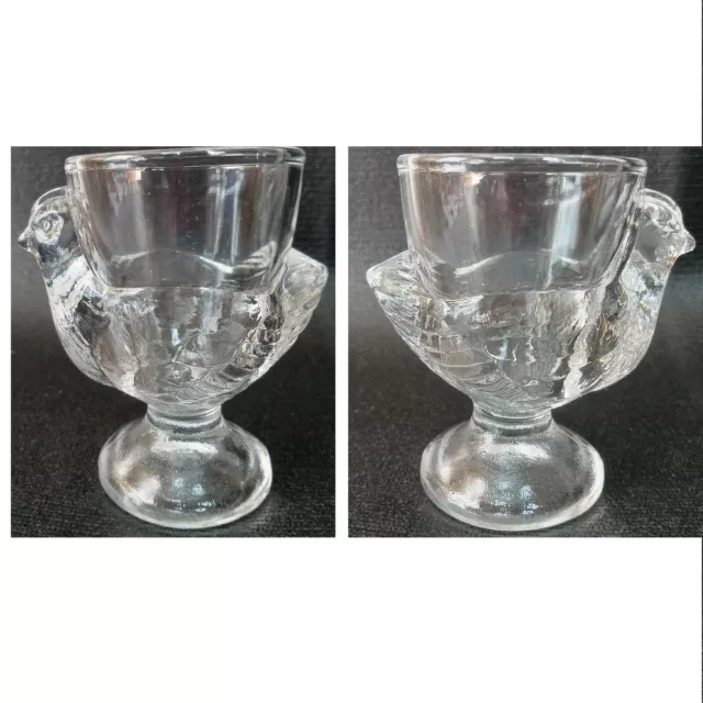 Lot of 4 Clear Glass Chicken Egg Cups Shot Glass FRANCE Excellent Condition