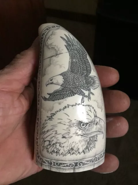 Scrimshaw  Whale Tooth RESIN REPRODUCTION "SOARING EAGLE" A BEAUTIFUL piece