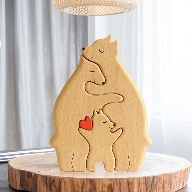 Holz-Familienpuzzle Bären dekorative Bären-Kunstskulptur aus Holz (C)