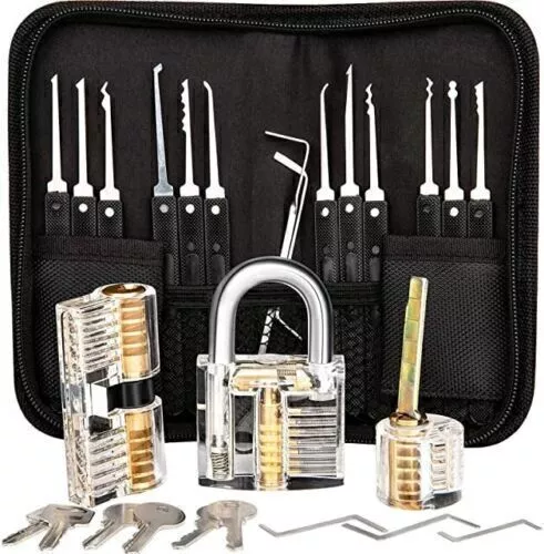 US Set Practice Transparent Unlocking Extractor Lock Padlock Key Tool 26Pcs Pick