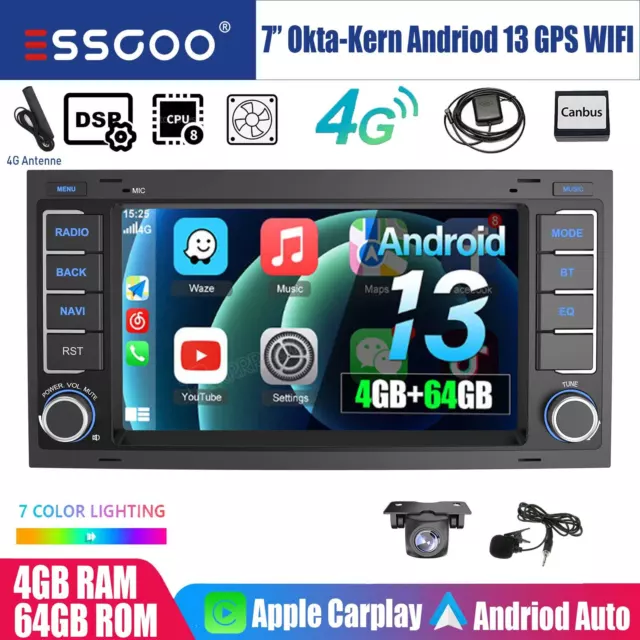 4+64G Android13 Carplay Autoradio GPS Kam Für VW Touareg T5 Multivan Transporter