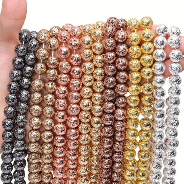 6-10mm Lava Natural Stone Beads Ancient Bronze Volcanic Rock Charm Loose Beads