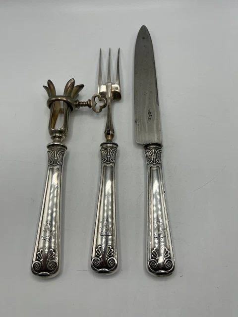 BEAU SERVICE A DECOUPER Manches ARGENT Poinçon Minerve Lame Couteau Paris Imgx1200 8049