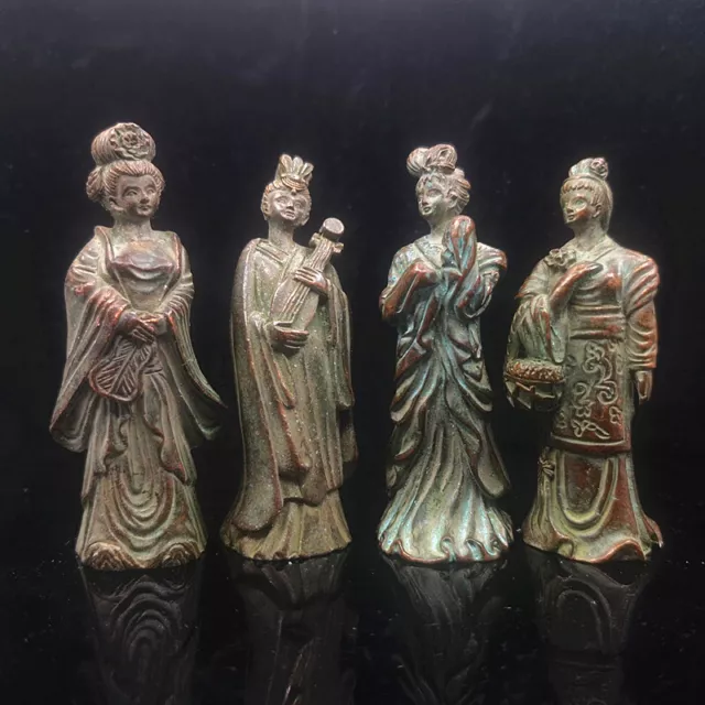 4pcs Chinese Antique Collection Bronze statue figurines beautiful women