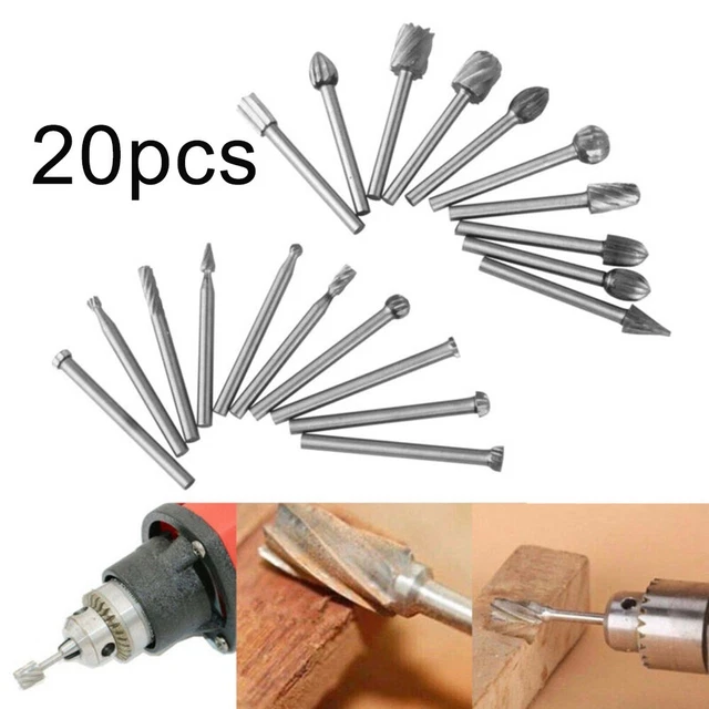 Lot De 20 Acier Haute Vitesse Rotatif Bavures Embouts Perceuse Set Bois Outil