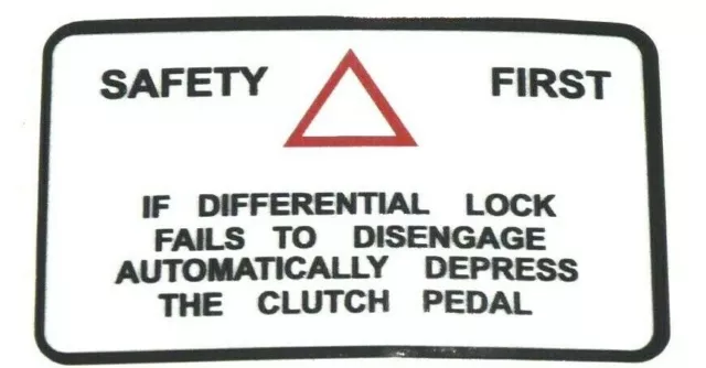 Decal - Safety First - Diff Lock. Compatible With: Massey Ferguson: 100 Series