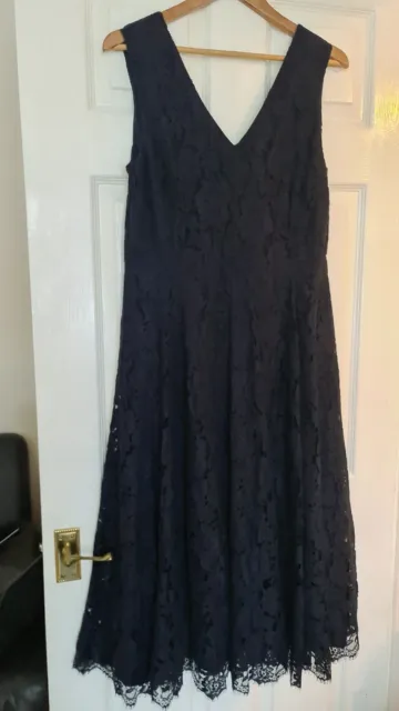 Jasper Conran Navy Lace Fit Flare Dress Size 16 NEW Mother Of Bride/Groom Guest.