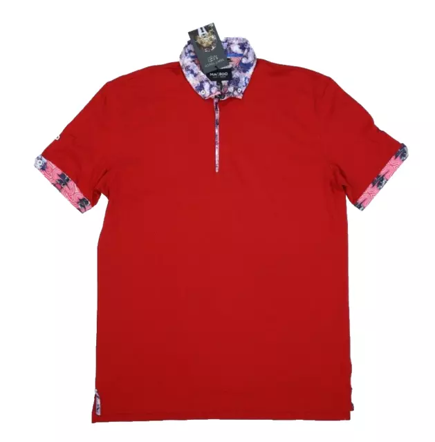 Maceoo Short Sleeve Polo Mozart Solid Ripple Red Slim Fit Shirt Mens Sz 4 Large