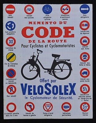 Publicité 1963 Memento du code de la route offert par VELOSOLEX Courbevoie Solex