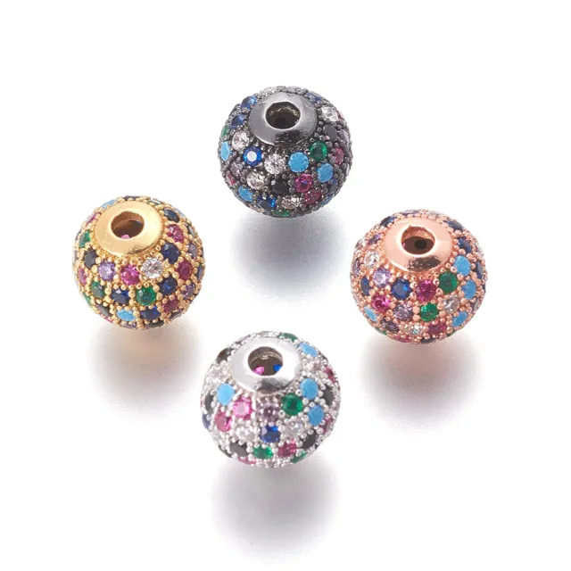 10pcs Colorful Brass Micro Pave Cubic Zirconia Beads Round Spacer Beads 8~10mm