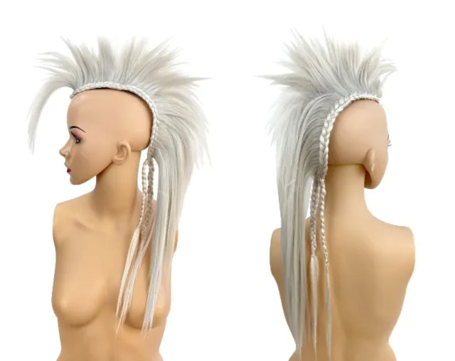 White Mohawk Synthetic Head Piece, Glued or Clip In, Mens Wig, Unisex Steam Punk