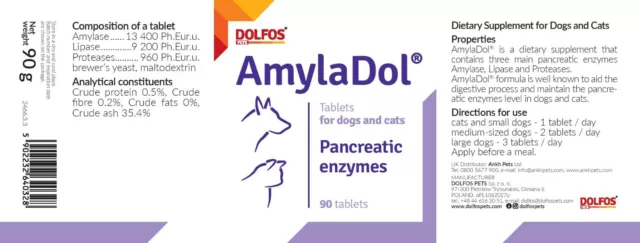 AmylaDol - Pancreatic / Digestive Enzymes for DOGS & CATS 90 Tablets 2