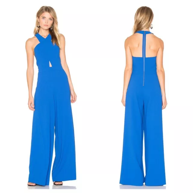 NWT! Alice + Olivia Trinity Cross Front Wide-Leg Jumpsuit in Cobalt Blue Size: 0