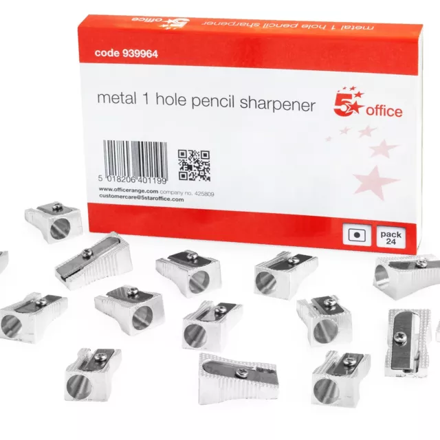 5 Star - Single Hole Metal Pencil Sharpener - Silver - Pack of 24