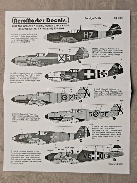 1/48 Messerschmitt Bf-109E - Swiss Spain Hungary Bulgaria Romania - 7 Versions